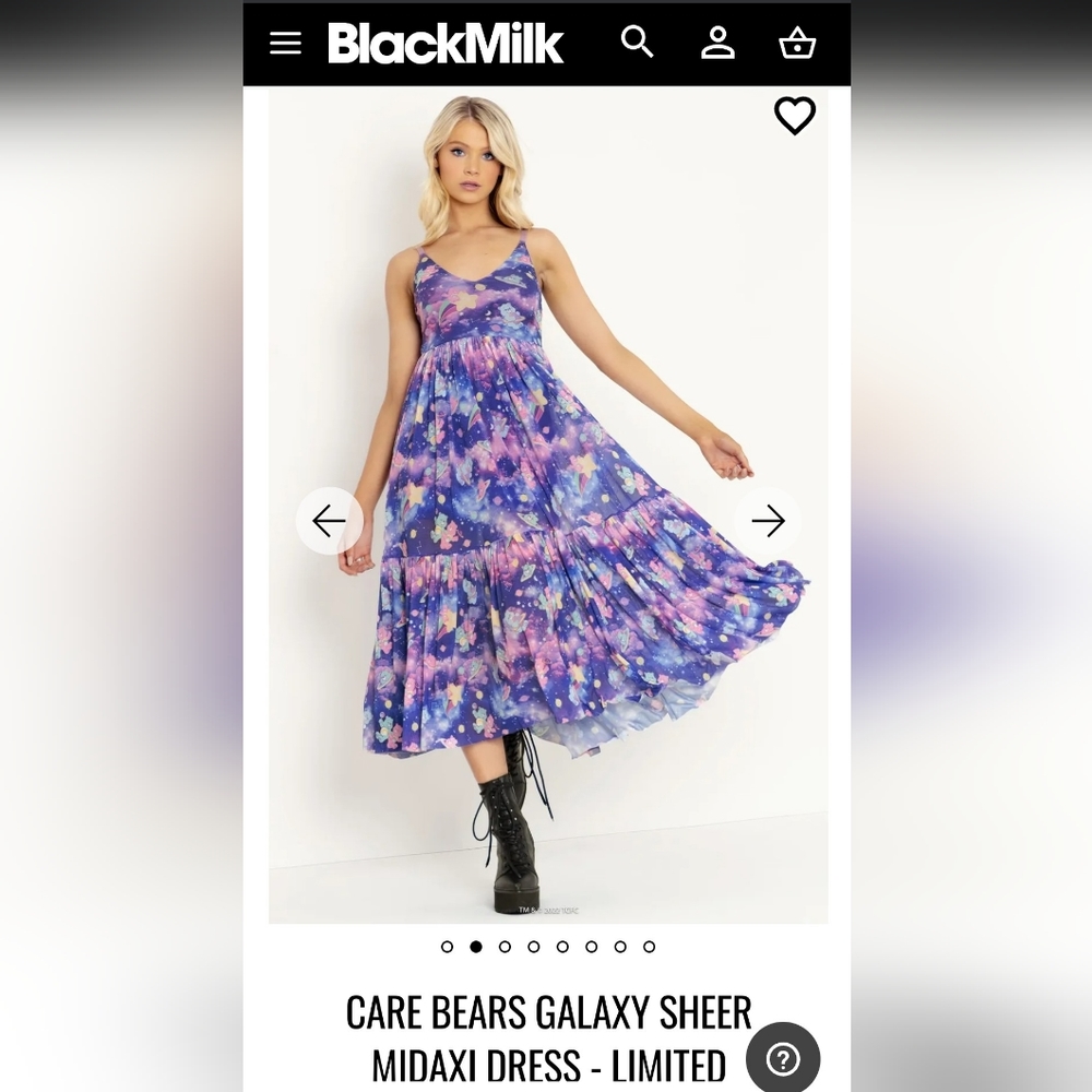 Blackmilk Clothing Care Bears Galaxy Sheer Midaxi Dress Size Large
